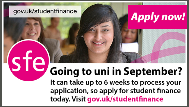 Going to uni in September? Click here to apply now for student finance.